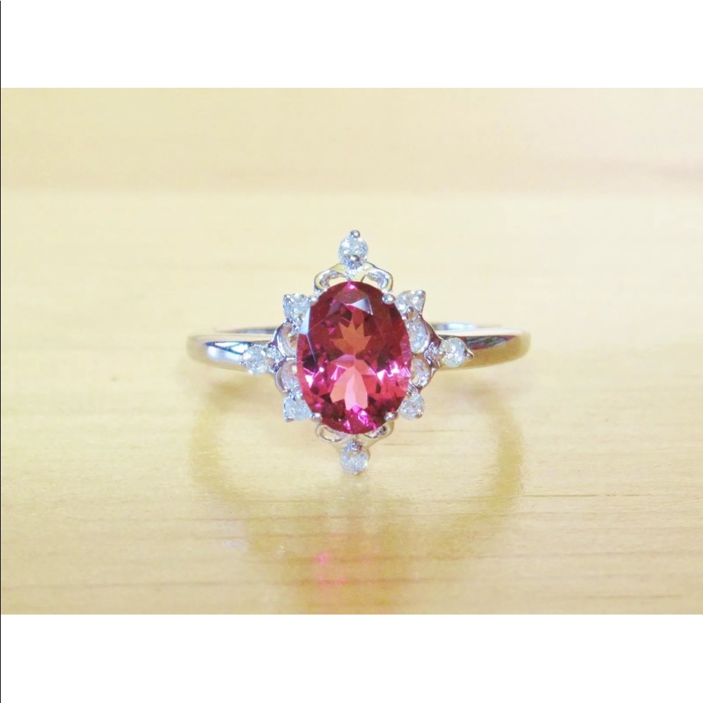 10k White Gold Pink Tourmaline Diamond Ring